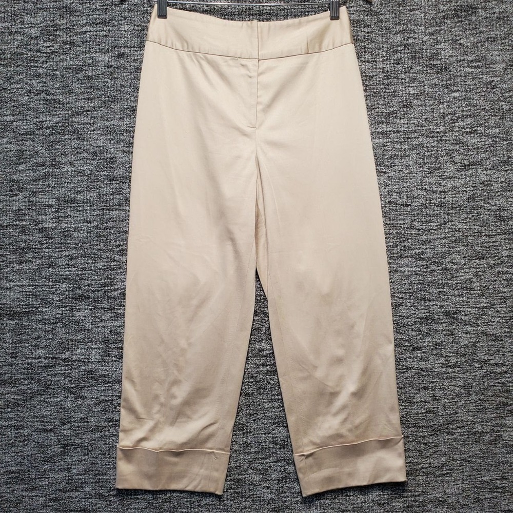 J McLaughlin Crop Pants Womens 6 Tan Cotton Blend Cuffed Hem Career Trousers